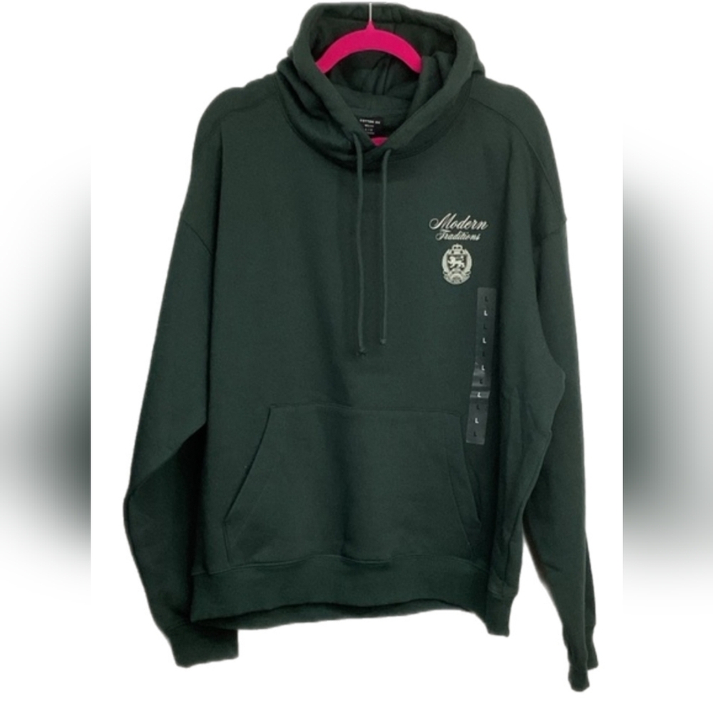 COTTON ON Box Fit Men's Dark Green  Modern Traditions Hoodie Size LARGE NWT